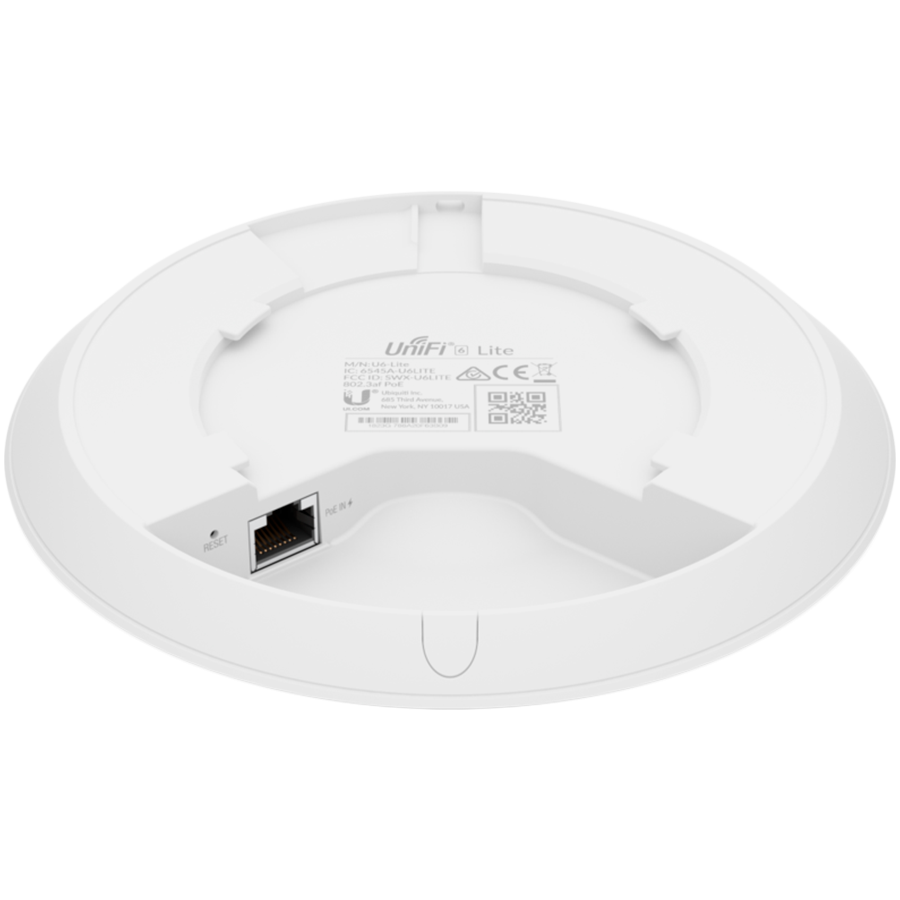 Ubiquiti U6-Lite Wi-Fi 6 Access Point with dual-band 2x2 MIMO in a compact design for low-profile mounting; no POE – view 3