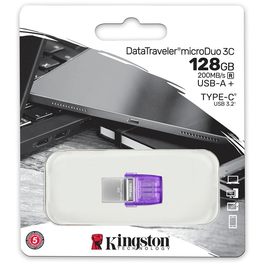 Kingston 128GB DataTraveler microDuo 3C 200MB/s dual USB-A + USB-C – alternate product view 3