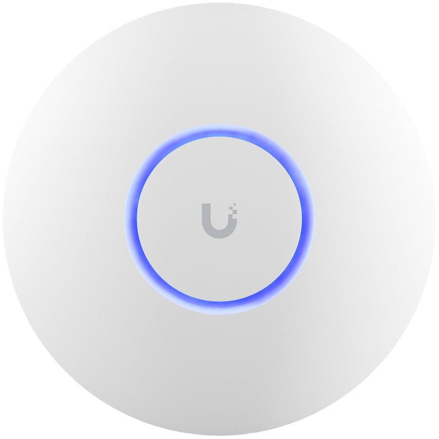 UBIQUITI U6+, WiFi 6, 4 spatial streams, 140 m² (1,500 ft²) coverage, 300+ connected devices, Powered using – product photo