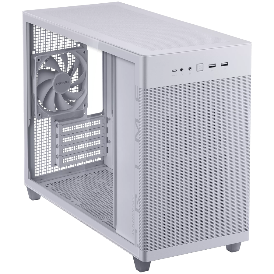 ASUS Prime AP201 Tempered Glass MicroATX Case White - stylish 33-liter MicroATX case with tool-free side panels, with support for 360 mm coolers, graphics cards up to 338 mm long, and standard ATX PSUs - image 4