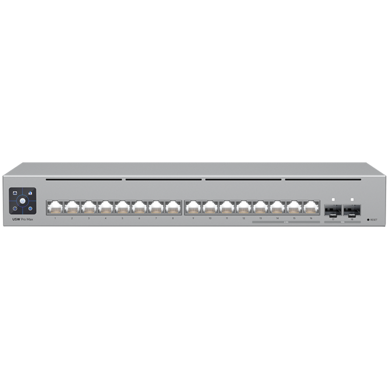 Ubiquiti 16-port, Layer 3 Etherlighting switch 2.5 GbE and versatile mounting options, 4x 2.5 GbE RJ45 – product photo