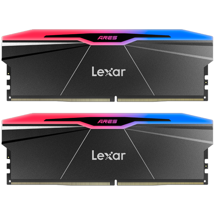 Lexar Ares 32GB Kit (2X16GB) DDR5 8000MHz UDIMM CL38 1.45V with heatsink and RGB lighting, Dual pack, Black Color – product image