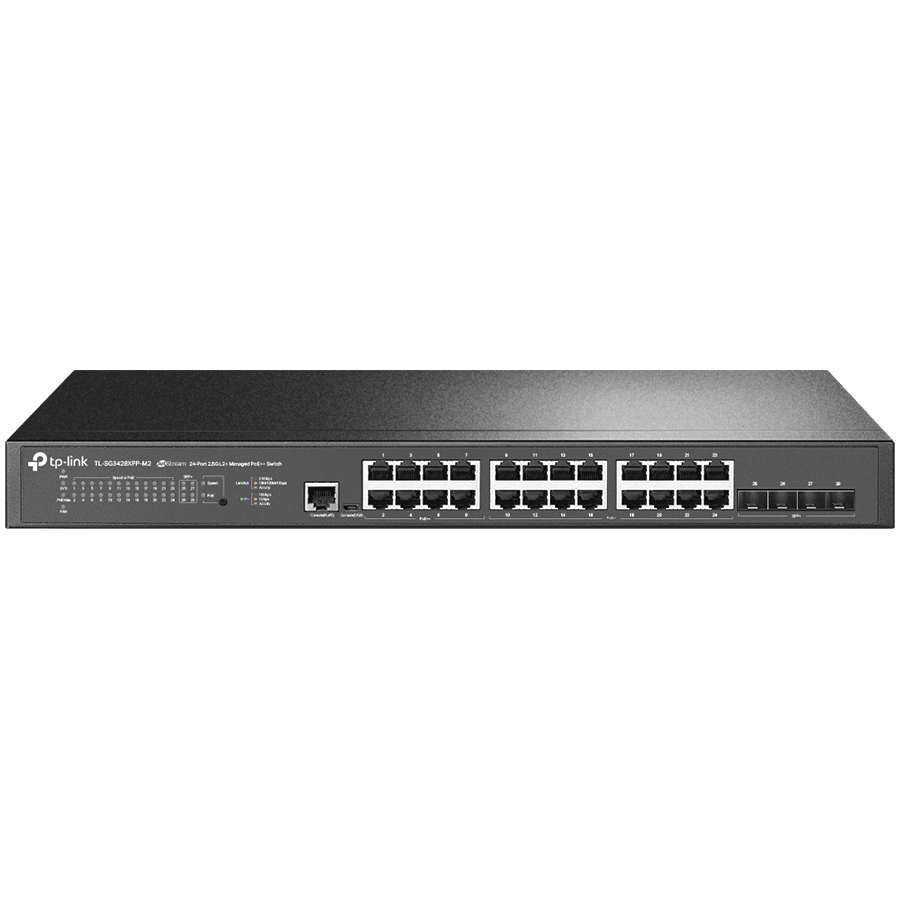 Omada 24-Port Gigabit and 4-Port 10GE SFP+ L2+ Managed Switch with 24-Port PoE+ by TP-Link – product photo