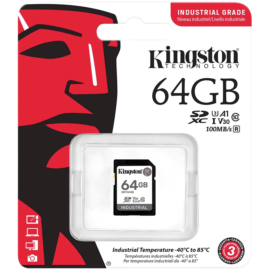 Kingston 64GB SDXC Industrial -40C to 85C C10 UHS-I U3 V30 A1 pSLC – alternate product view 3