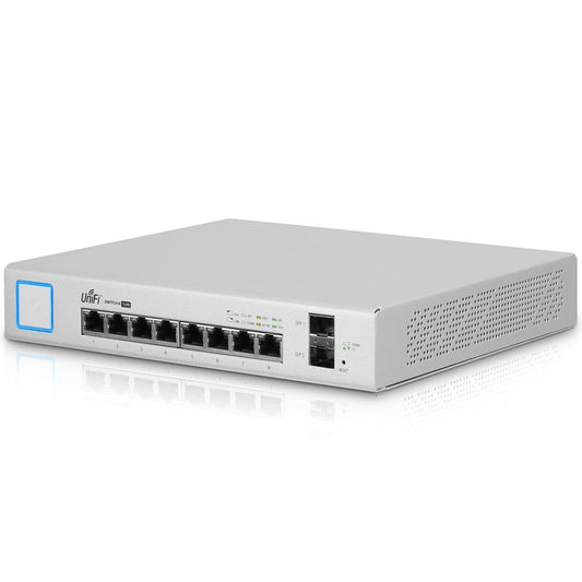 Ubiquiti Unifi Switch US-8-150W  8x1000Mbps + 2x 1GbE SFP,  PoE/PoE+/PoE 24V, 250W, 17/34.2W per port – product photo
