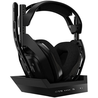 Logitech Astro A50 Gen 4 wireless gaming headset with charging base station in black