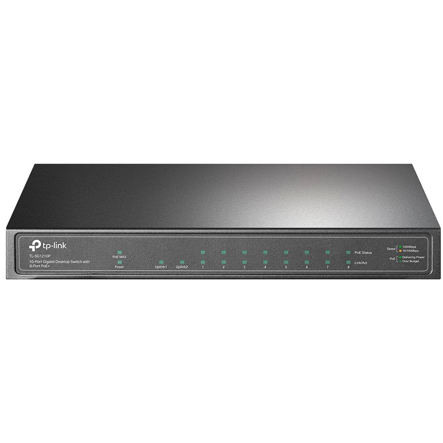 TP-Link SG1210P 10-Port Gigabit PoE+ Switch, 8 Gigabit PoE+ Ports, 1 Gigabit RJ45 Ports and 1 Gigabit SFP – product photo
