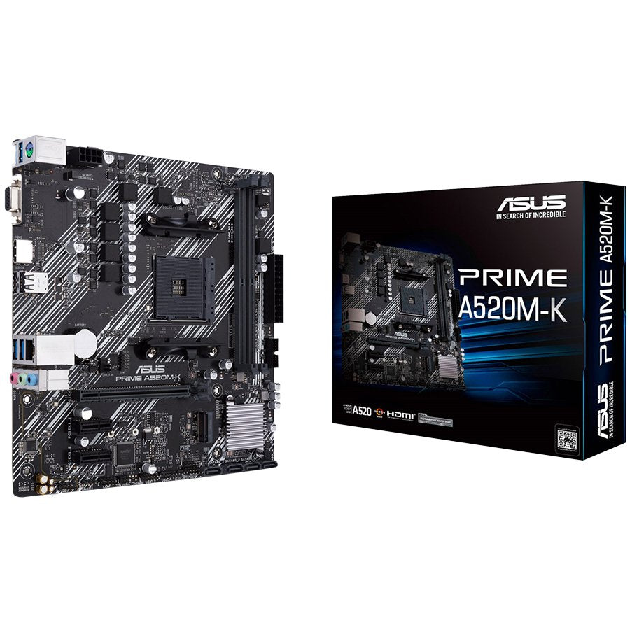 ASUS PRIME A520M-K AM4 mATX MB - AMD A520 2xDIMM DDR4 1xM.2 4xSATA PCIe 3.0 1Gb Ethernet 1xD-SUB 1xHDMI - product photo