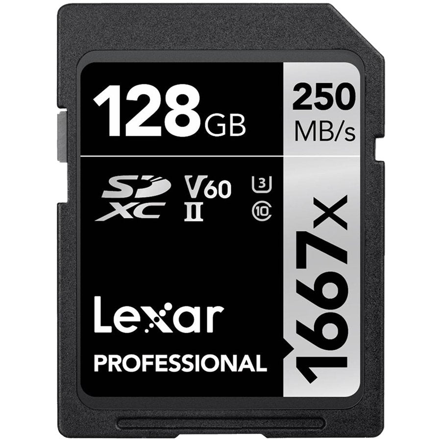 Lexar 128GB Professional 1667x SDXC UHS-II cards, up to 250MB/s read 120MB/s write C10 V60 U3 – product image