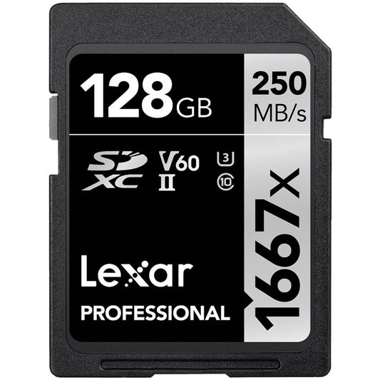 Lexar 128GB Professional 1667x SDXC UHS-II cards, up to 250MB/s read 120MB/s write C10 V60 U3 – product image