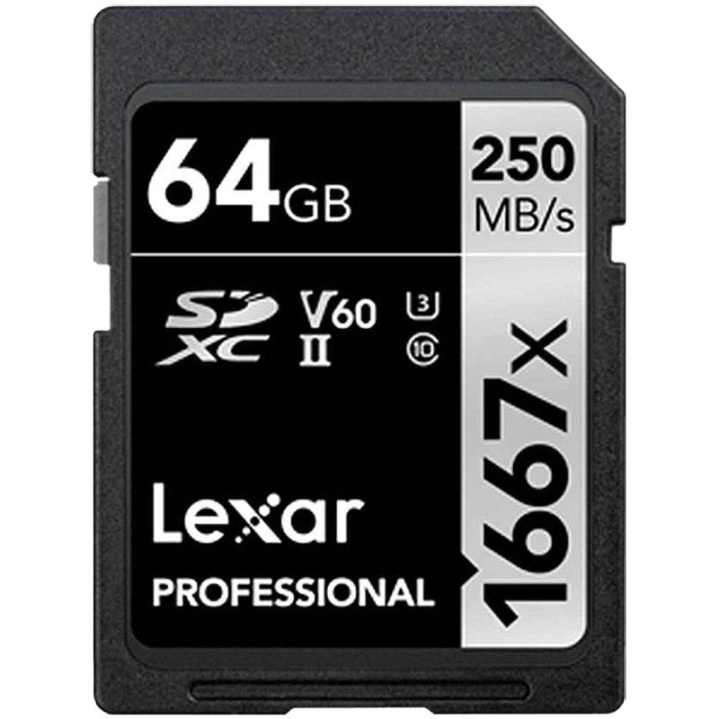 Lexar 64GB Professional 1667x SDXC UHS-II cards, up to 250MB/s read 120MB/s write C10 V60 U3 – product image