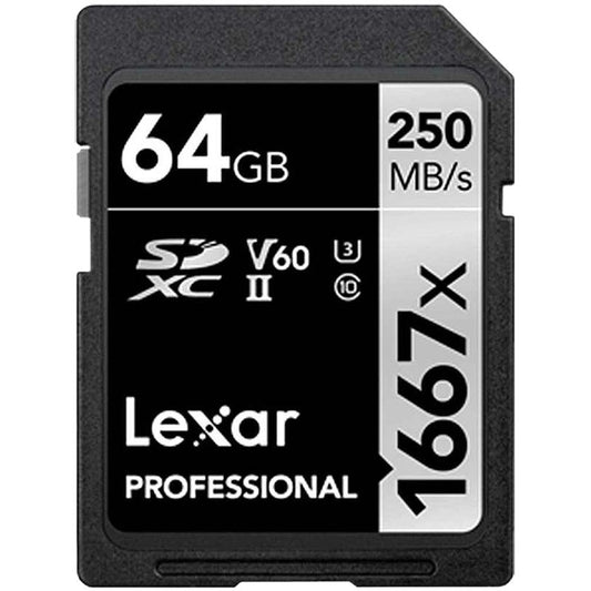 Lexar 64GB Professional 1667x SDXC UHS-II cards, up to 250MB/s read 120MB/s write C10 V60 U3 – product image
