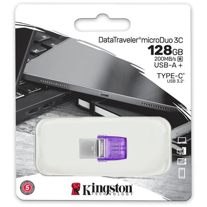 Kingston 128GB DataTraveler microDuo 3C 200MB/s dual USB-A + USB-C – alternate product view 3