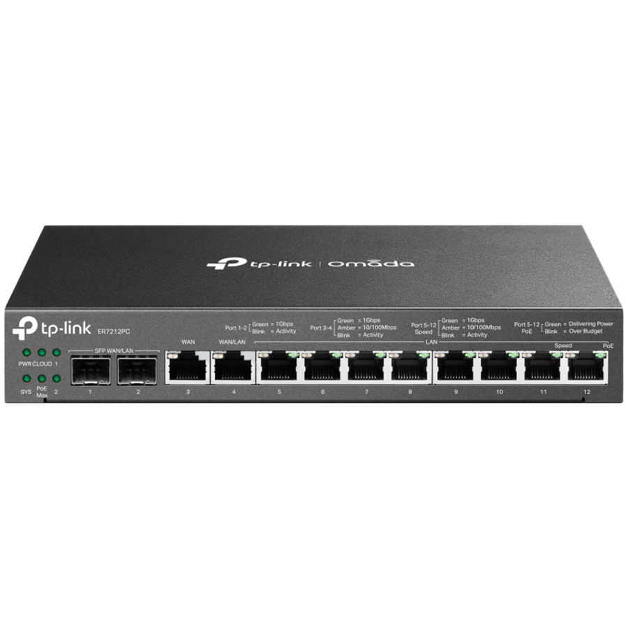 TP-Link ER7212PC Omada Gigabit VPN Router with PoE+ Ports and Controller Ability, 2× G SFP WAN – product photo