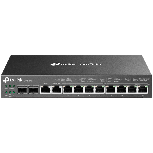 TP-Link ER7212PC Omada Gigabit VPN Router with PoE+ Ports and Controller Ability, 2× G SFP WAN – product photo