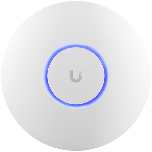 UBIQUITI U6+, WiFi 6, 4 spatial streams, 140 m² (1,500 ft²) coverage, 300+ connected devices, Powered using – product photo