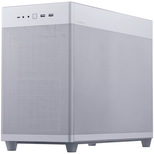 ASUS Prime AP201 MicroATX Case White - stylish 33-liter MicroATX case with tool-free side panels and a quasi-filter mesh, with support for 360 mm coolers, graphics cards up to 338 mm long, and standard ATX PSUs - product photo