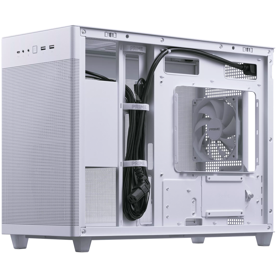 ASUS Prime AP201 MicroATX Case White - stylish 33-liter MicroATX case with tool-free side panels and a quasi-filter mesh, with support for 360 mm coolers, graphics cards up to 338 mm long, and standard ATX PSUs - image 3