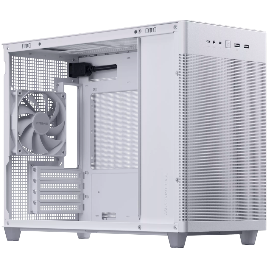 ASUS Prime AP201 MicroATX Case White - stylish 33-liter MicroATX case with tool-free side panels and a quasi-filter mesh, with support for 360 mm coolers, graphics cards up to 338 mm long, and standard ATX PSUs - image 4