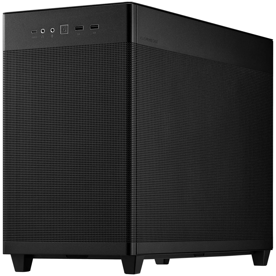 ASUS Prime AP201 MicroATX Case Black - stylish 33-liter MicroATX case with tool-free side panels and a quasi-filter mesh, with support for 360 mm coolers, graphics cards up to 338 mm long, and standard ATX PSUs - product photo