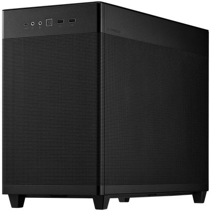 ASUS Prime AP201 MicroATX Case Black - stylish 33-liter MicroATX case with tool-free side panels and a quasi-filter mesh, with support for 360 mm coolers, graphics cards up to 338 mm long, and standard ATX PSUs - product photo