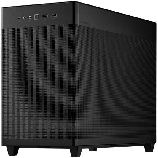ASUS Prime AP201 MicroATX Case Black - stylish 33-liter MicroATX case with tool-free side panels and a quasi-filter mesh, with support for 360 mm coolers, graphics cards up to 338 mm long, and standard ATX PSUs - product photo