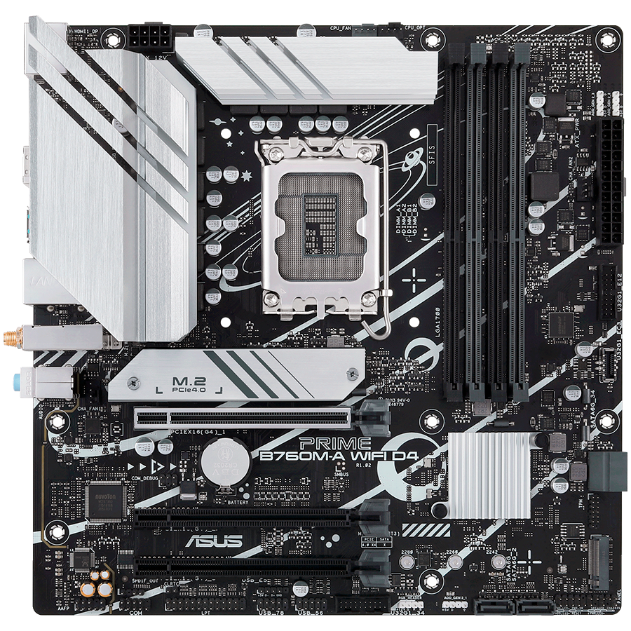 ASUS PRIME B760M-A WIFI D4 LGA1700 mATX MB - Intel B760 4xDIMM DDR4 2xM.2 4xSATA PCIe 4.0 2.5Gb Ethernet WiFi 6 + Bluetooth 1xDisplayPort 2xHDMI with Aura Sync support - image 2