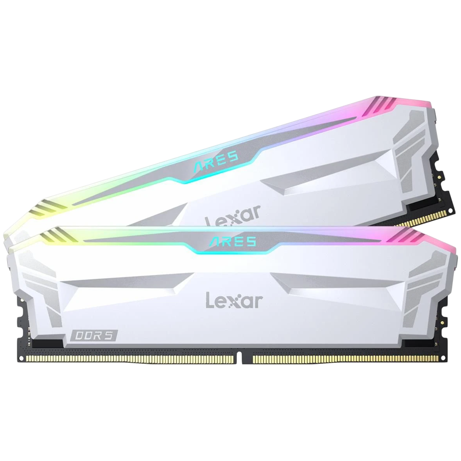 Lexar Ares DDR5 (2X16GB) 6400 CL32 1.4V Memory with heatsink and RGB lighting,Dual pack, White Color – product image