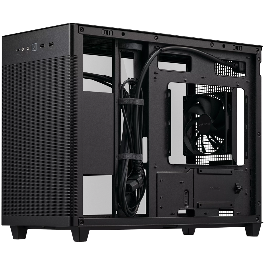 ASUS Prime AP201 Tempered Glass MicroATX Case Black - stylish 33-liter MicroATX case with tool-free side panels, with support for 360 mm coolers, graphics cards up to 338 mm long, and standard ATX PSUs - image 3