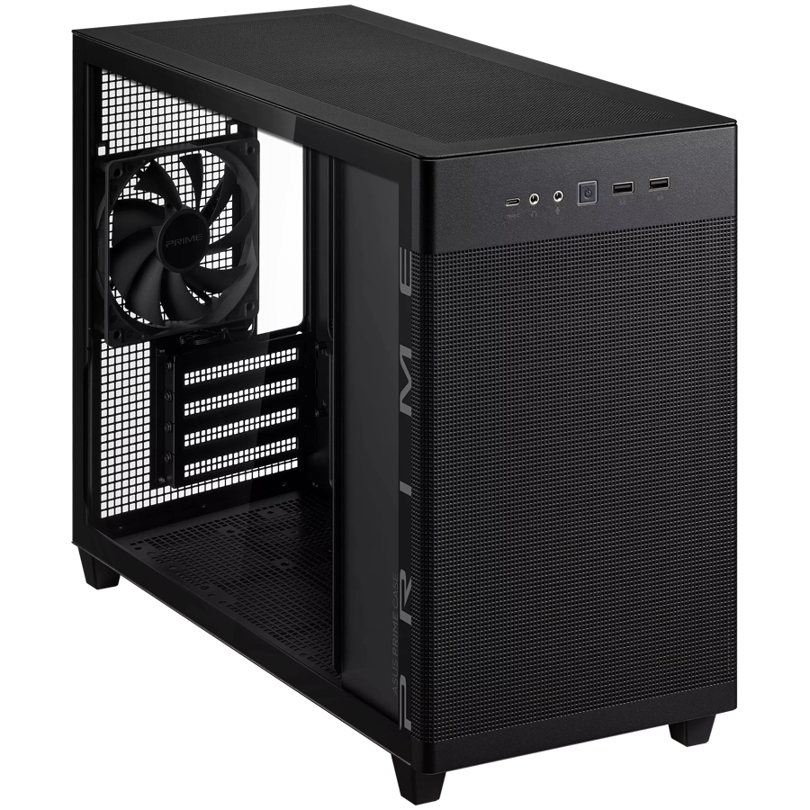 ASUS Prime AP201 Tempered Glass MicroATX Case Black - stylish 33-liter MicroATX case with tool-free side panels, with support for 360 mm coolers, graphics cards up to 338 mm long, and standard ATX PSUs - image 4