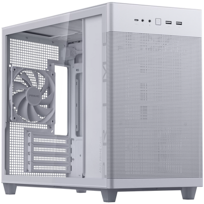 ASUS Prime AP201 Tempered Glass MicroATX Case White - stylish 33-liter MicroATX case with tool-free side panels, with support for 360 mm coolers, graphics cards up to 338 mm long, and standard ATX PSUs - product photo
