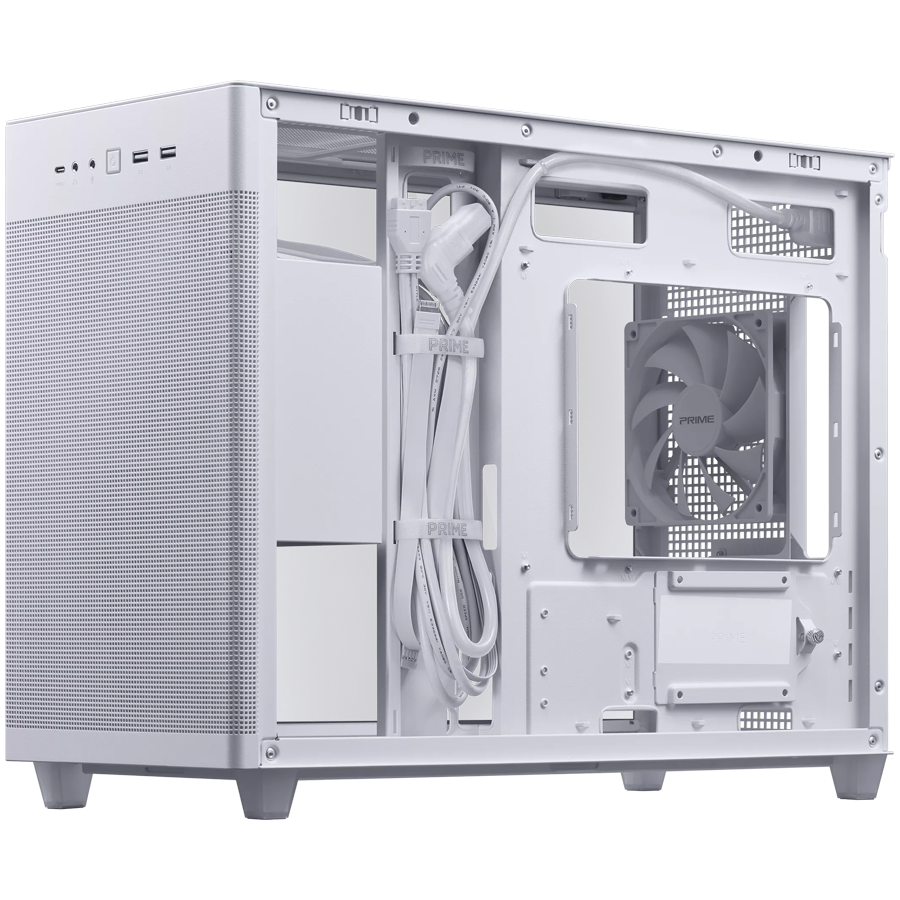 ASUS Prime AP201 Tempered Glass MicroATX Case White - stylish 33-liter MicroATX case with tool-free side panels, with support for 360 mm coolers, graphics cards up to 338 mm long, and standard ATX PSUs - image 3