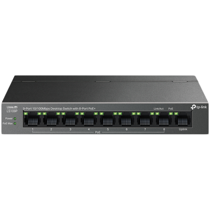 TP-Link LS109P 9-Port 10/100 Mbps Desktop Switch with 8-Port PoE+, 8× 10/100 Mbps PoE+ Ports, 1× 10 – product photo