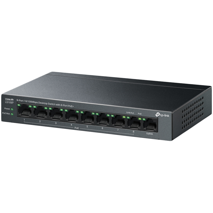 TP-Link LS109P 9-Port 10/100 Mbps Desktop Switch with 8-Port PoE+, 8× 10/100 Mbps PoE+ Ports, 1× 10 – view 3
