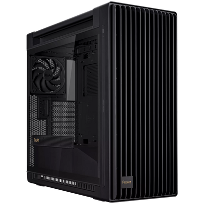 ASUS ProArt PA602 E-ATX Computer case, 420 mm radiator support, one 140 mm and two 200mm pre-installed system fans, front panel IR dust indicator, power lock latch, tool-less PCIe mounting, USB 20Gbps support - product photo