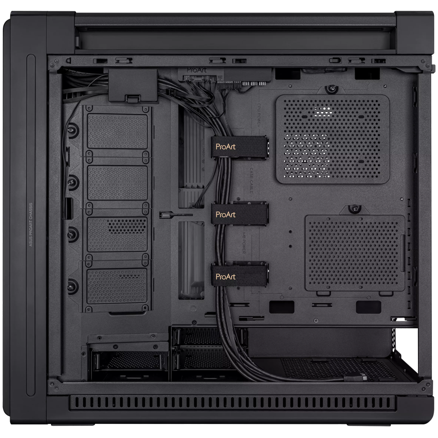 ASUS ProArt PA602 E-ATX Computer case, 420 mm radiator support, one 140 mm and two 200mm pre-installed system fans, front panel IR dust indicator, power lock latch, tool-less PCIe mounting, USB 20Gbps support - image 3