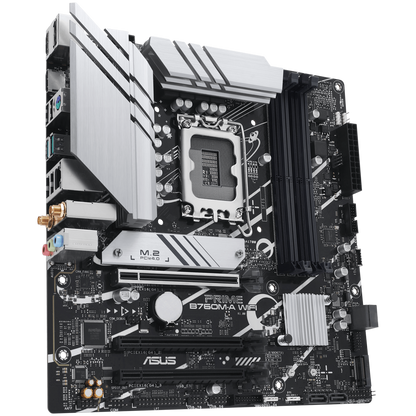 ASUS PRIME B760M-A WIFI LGA1700 mATX MB - Intel B760 4xDIMM DDR5 2xM.2 4xSATA PCIe 4.0 2.5Gb Ethernet WiFi 6 + Bluetooth 1xDisplayPort 2xHDMI with Aura Sync support - product photo