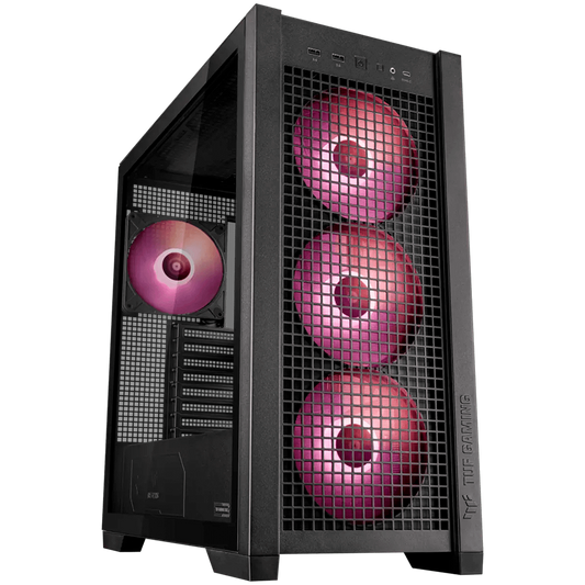 ASUS TUF Gaming GT302 ARGB ATX/EATX Gaming case Black, Interchangeable side panels, Detachable top panel, Square-type mesh front panel, Four 140 x 28 mm ARGB fans, Hidden-connector motherboard support, Front Panel High-Speed USB Type-C - product photo