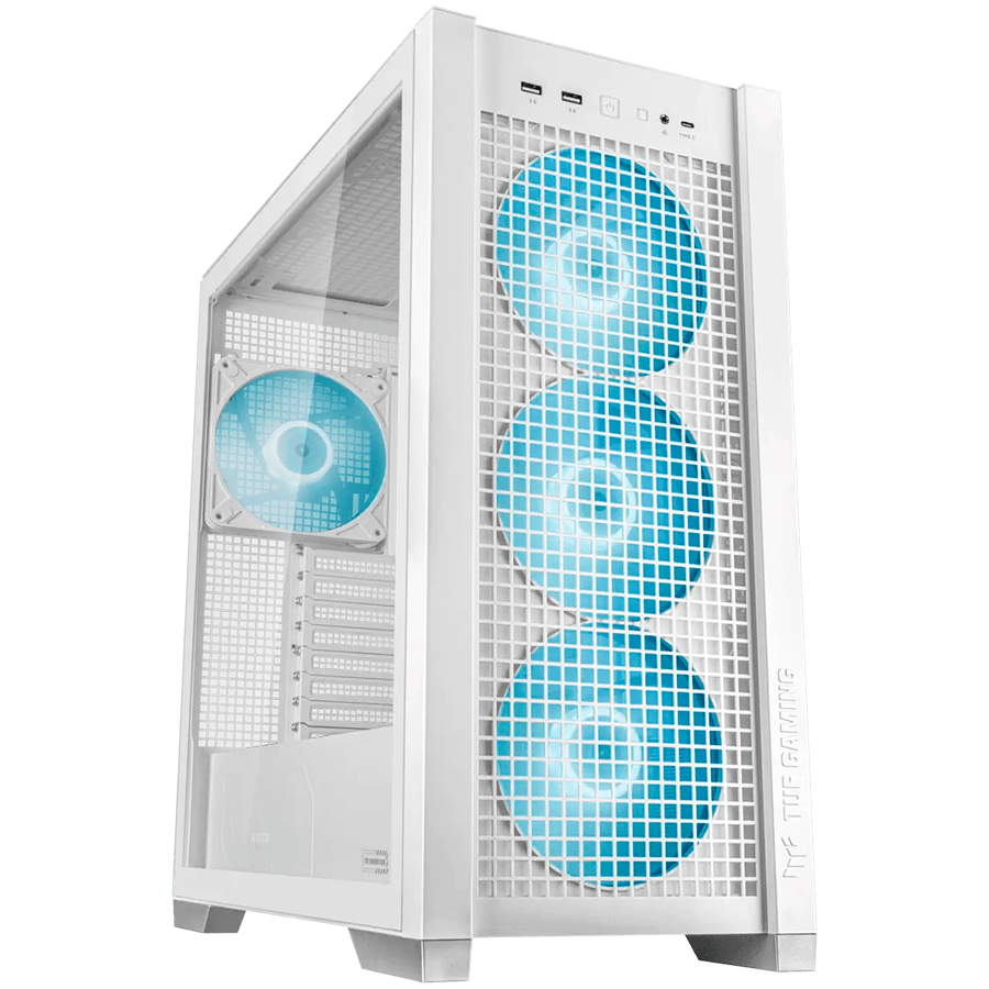 ASUS TUF Gaming GT302 ARGB ATX/EATX Gaming case White, Interchangeable side panels, Detachable top panel, Square-type mesh front panel, Four 140 x 28 mm ARGB fans, Hidden-connector motherboard support, Front Panel High-Speed USB Type-C - product photo
