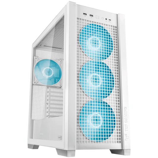 ASUS TUF Gaming GT302 ARGB ATX/EATX Gaming case White, Interchangeable side panels, Detachable top panel, Square-type mesh front panel, Four 140 x 28 mm ARGB fans, Hidden-connector motherboard support, Front Panel High-Speed USB Type-C - product photo