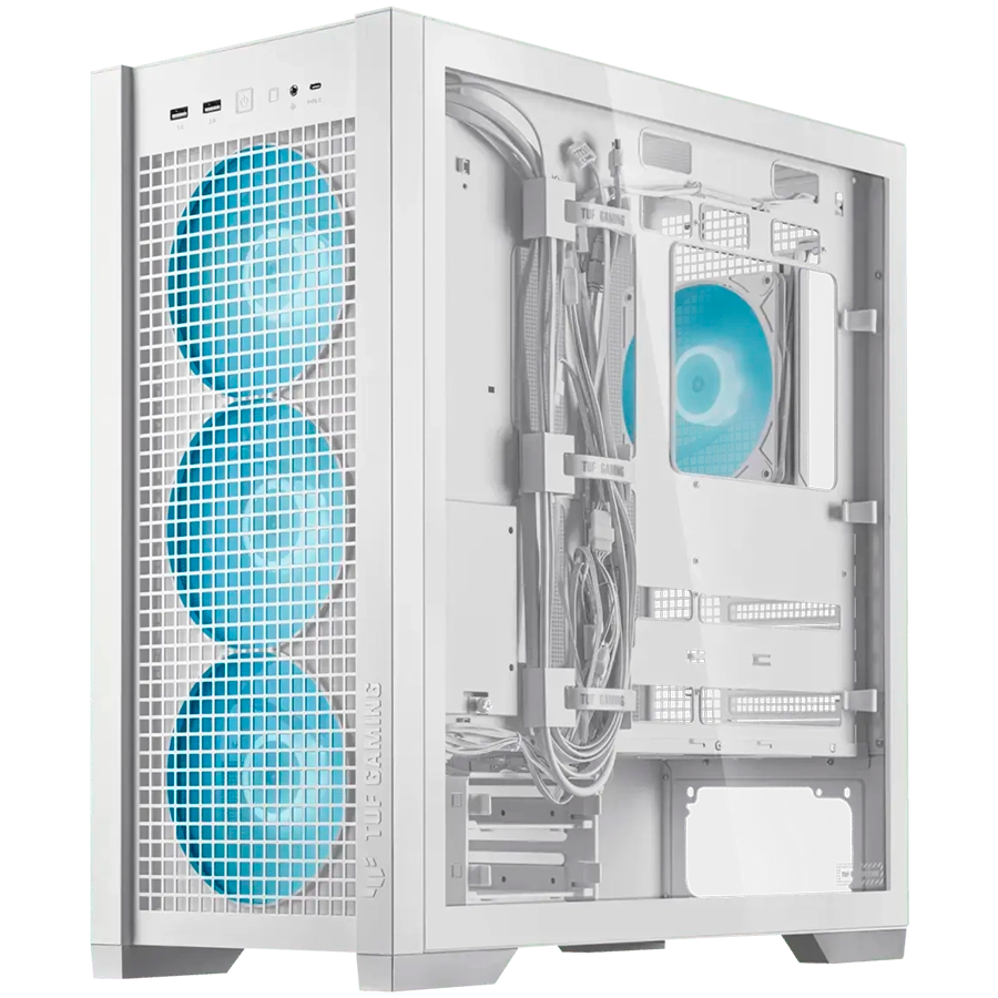 ASUS TUF Gaming GT302 ARGB ATX/EATX Gaming case White, Interchangeable side panels, Detachable top panel, Square-type mesh front panel, Four 140 x 28 mm ARGB fans, Hidden-connector motherboard support, Front Panel High-Speed USB Type-C - image 2