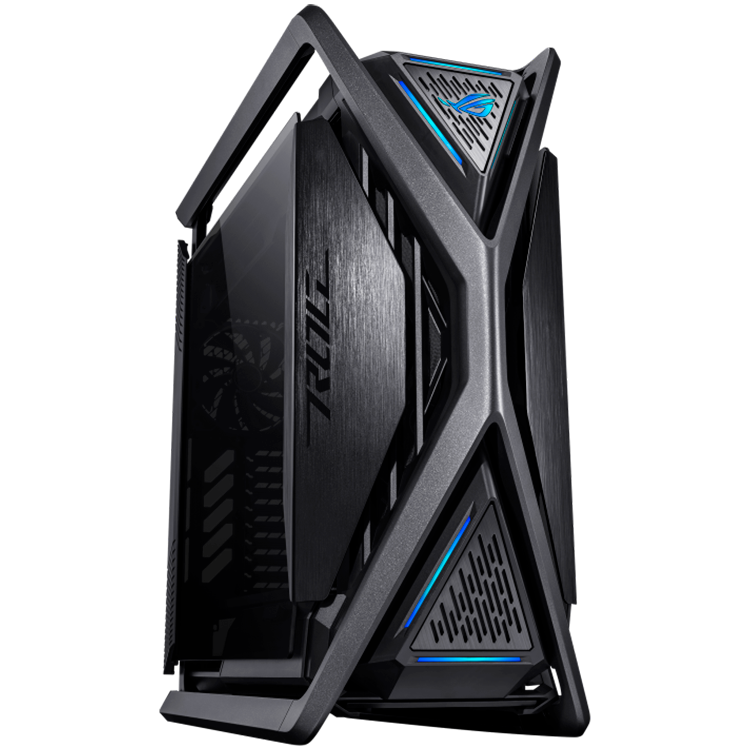 ASUS ROG Hyperion GR701 BTF Edition E-ATX Gaming case Black, motherboard hidden connectors design support, 420 mm dual radiator support, four 140 mm fans, metal GPU holder, component storage, ARGB fan hub, Aura Sync, 60W fast charging - product photo