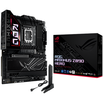 ASUS ROG MAXIMUS Z890 HERO LGA1851 ATX gaming MB - Intel Z890 4xDIMM DDR5 6xM.2 1xSlimSAS 4xSATA PCIe 5.0 5Gb + 2.5Gb Ethernet WiFi 7 + Bluetooth 1xHDMI 2xIntel Thunderbolt 4 ports (USB Type-C) with Aura Sync - product photo