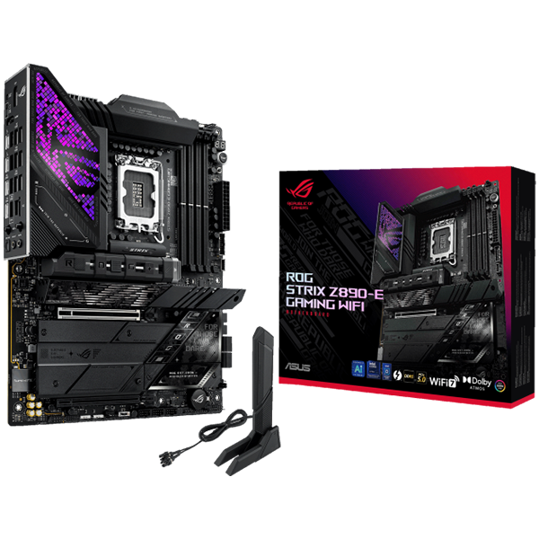 ASUS ROG STRIX Z890-E GAMING WIFI LGA1851 ATX gaming MB - Intel Z890 4xDIMM DDR5 7xM.2 4xSATA PCIe 5.0 5Gb Ethernet WiFi 7 + Bluetooth 1xDisplayPort 1xHDMI 2xIntel Thunderbolt 4 ports (USB Type-C) with Aura Sync - product photo