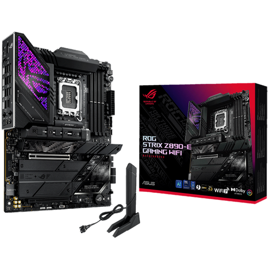 ASUS ROG STRIX Z890-E GAMING WIFI LGA1851 ATX gaming MB - Intel Z890 4xDIMM DDR5 7xM.2 4xSATA PCIe 5.0 5Gb Ethernet WiFi 7 + Bluetooth 1xDisplayPort 1xHDMI 2xIntel Thunderbolt 4 ports (USB Type-C) with Aura Sync - product photo