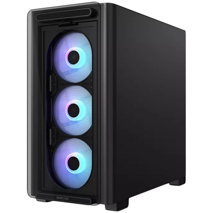 ASUS A23 PLUS Tempered Glass microATX case Black, support for hidden-connector motherboards, 360 mm radiators and 380 mm graphics cards, four pre-installed ARGB fans and clean cable management - product photo