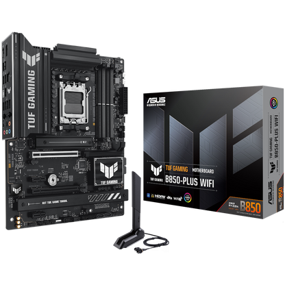 ASUS TUF GAMING B850-PLUS WIFI AM5 ATX gaming MB - AMD B850 4xDIMM DDR5 3xM.2 4xSATA PCIe 5.0 2.5Gb Ethernet WiFi 7 + Bluetooth 1xDisplayPort 1xHDMI with Aura Sync - product photo