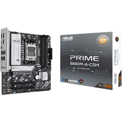 ASUS PRIME B840M-A-CSM AM5 mATX MB - AMD B840 4xDIMM DDR5 3xM.2 4xSATA PCIe 4.0 2.5Gb Ethernet 2xDisplayPort 1xHDMI with Aura Sync - product photo