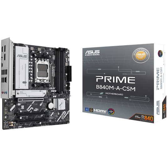 ASUS PRIME B840M-A-CSM AM5 mATX MB - AMD B840 4xDIMM DDR5 3xM.2 4xSATA PCIe 4.0 2.5Gb Ethernet 2xDisplayPort 1xHDMI with Aura Sync - product photo