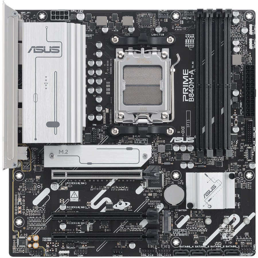 ASUS PRIME B840M-A-CSM AM5 mATX MB - AMD B840 4xDIMM DDR5 3xM.2 4xSATA PCIe 4.0 2.5Gb Ethernet 2xDisplayPort 1xHDMI with Aura Sync - image 2